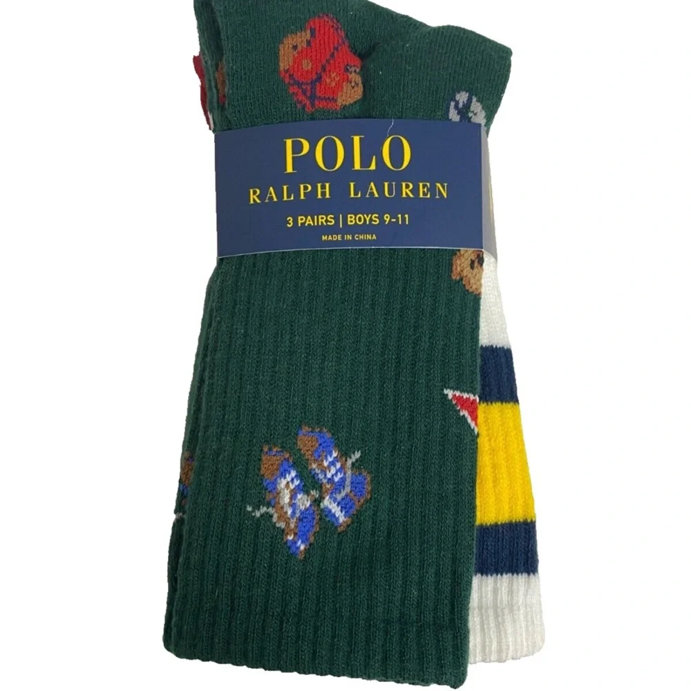 Polo RALPH LAUREN BOYS PONY - 3 PAIRS Crew SOCKS